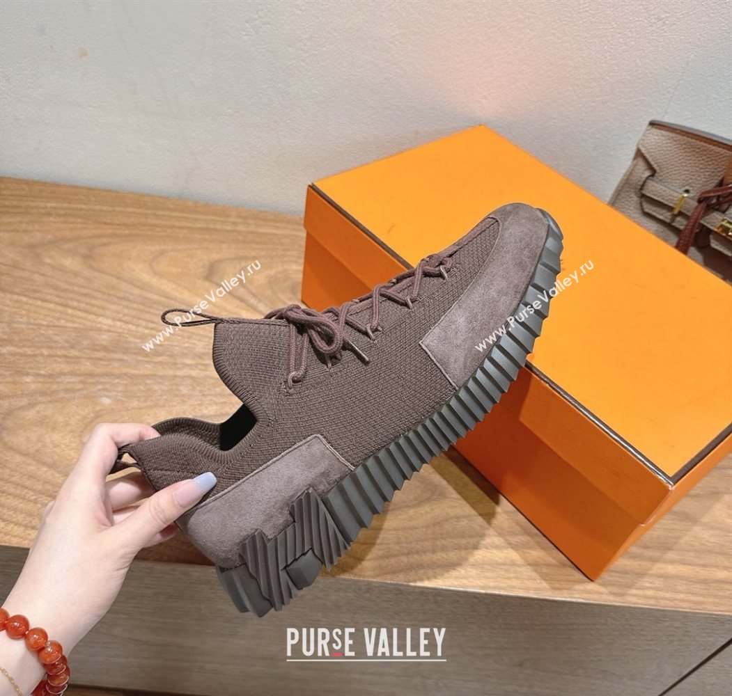 Hermes Lift slip-on sneakers in in knit and suede Dark Brown 2025 H252003 (XC-250708062)