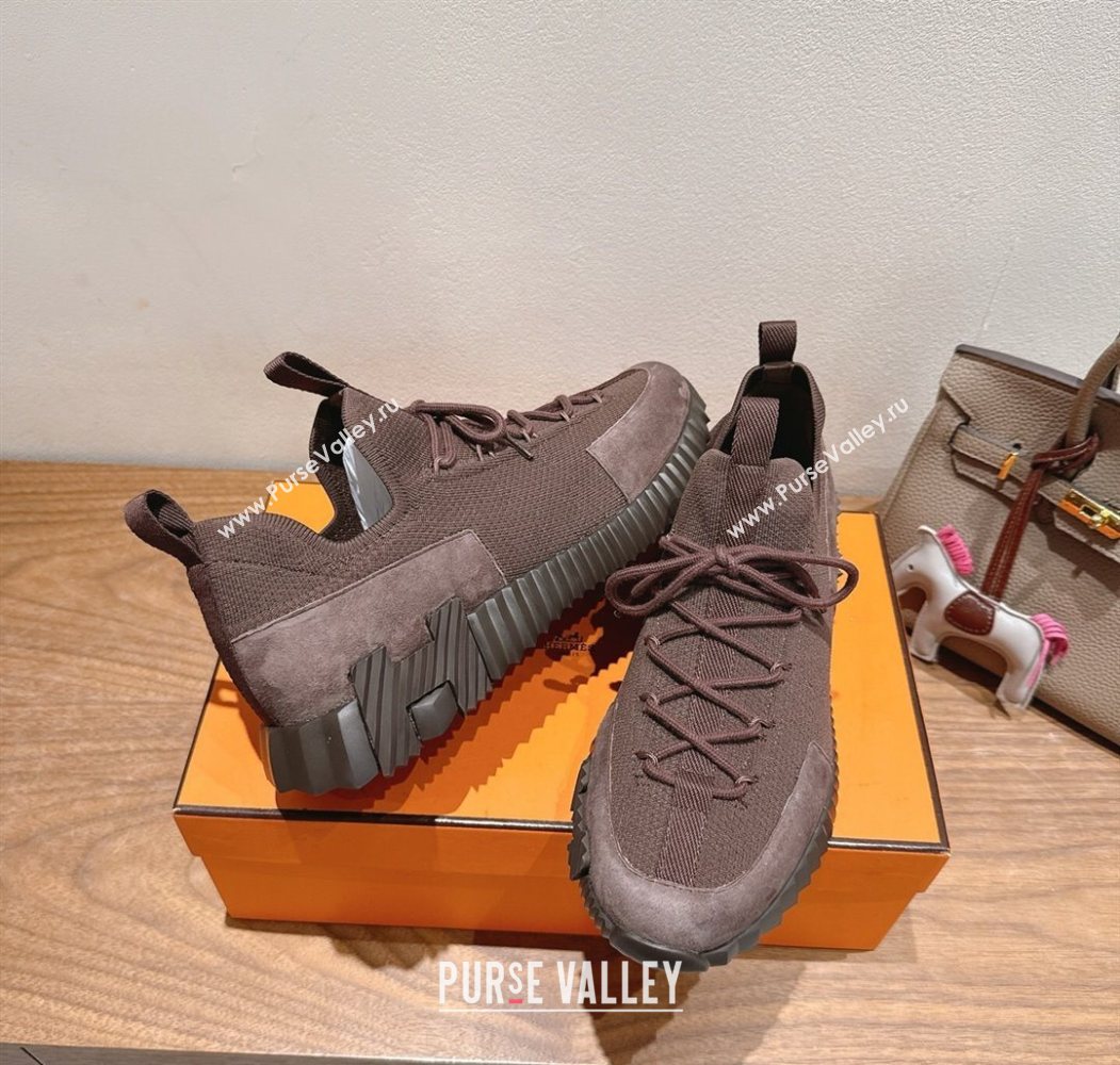 Hermes Lift slip-on sneakers in in knit and suede Dark Brown 2025 H252003 (XC-250708062)