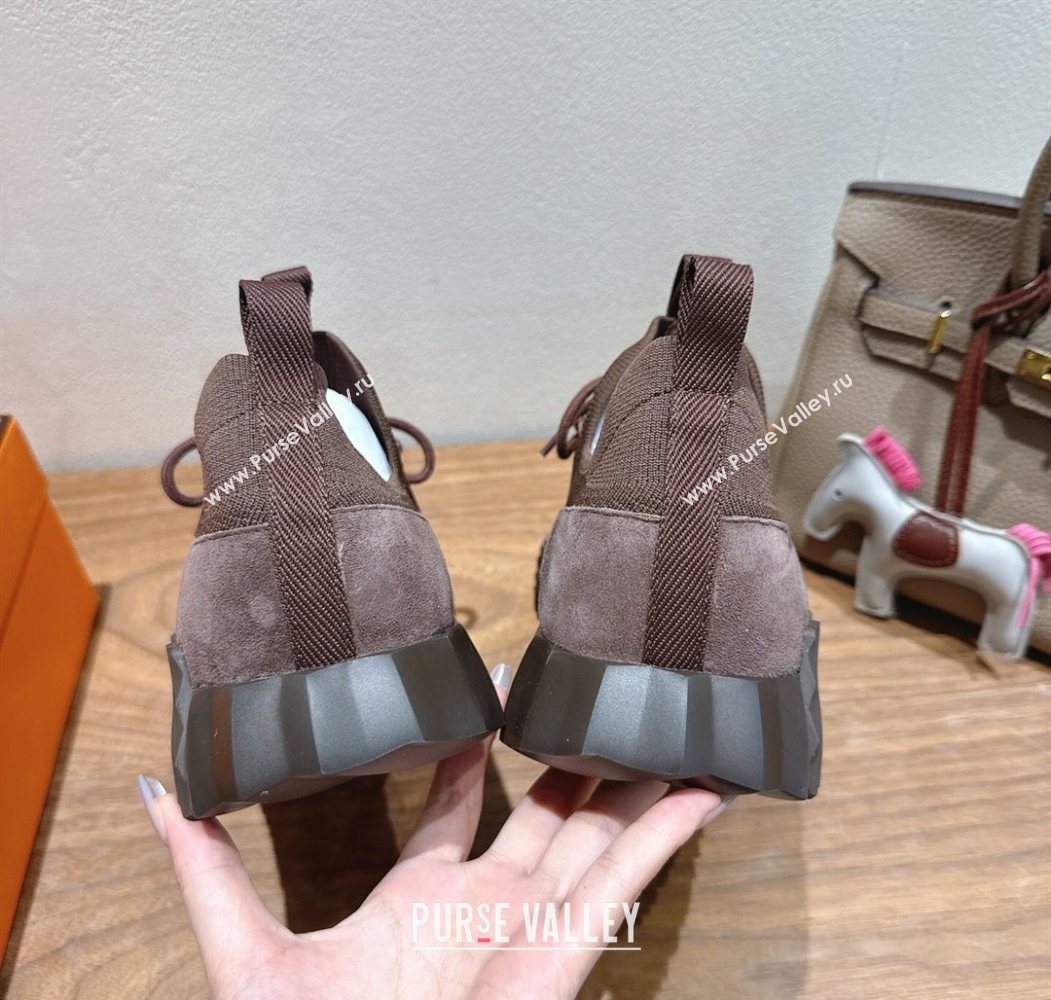 Hermes Lift slip-on sneakers in in knit and suede Dark Brown 2025 H252003 (XC-250708062)