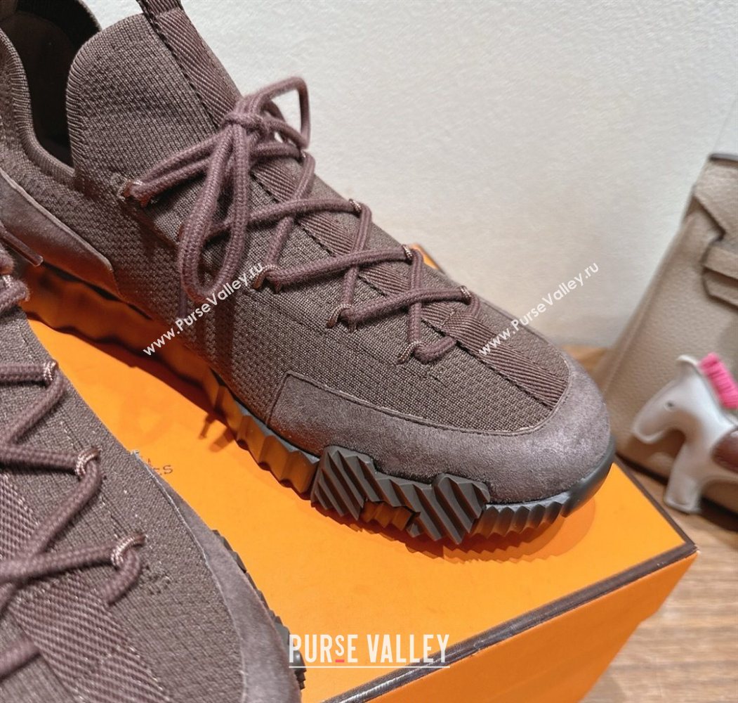 Hermes Lift slip-on sneakers in in knit and suede Dark Brown 2025 H252003 (XC-250708062)