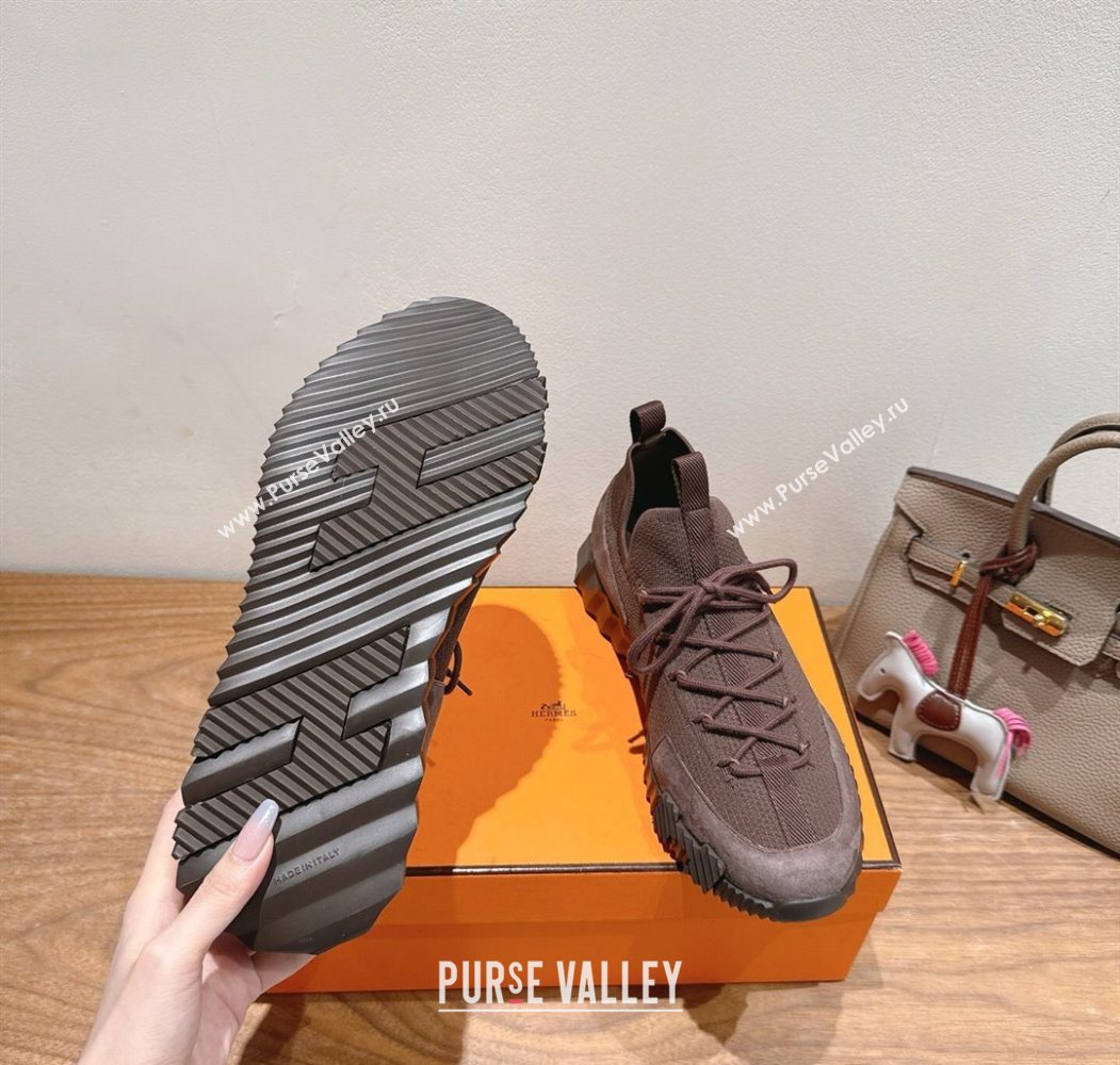 Hermes Lift slip-on sneakers in in knit and suede Dark Brown 2025 H252003 (XC-250708062)