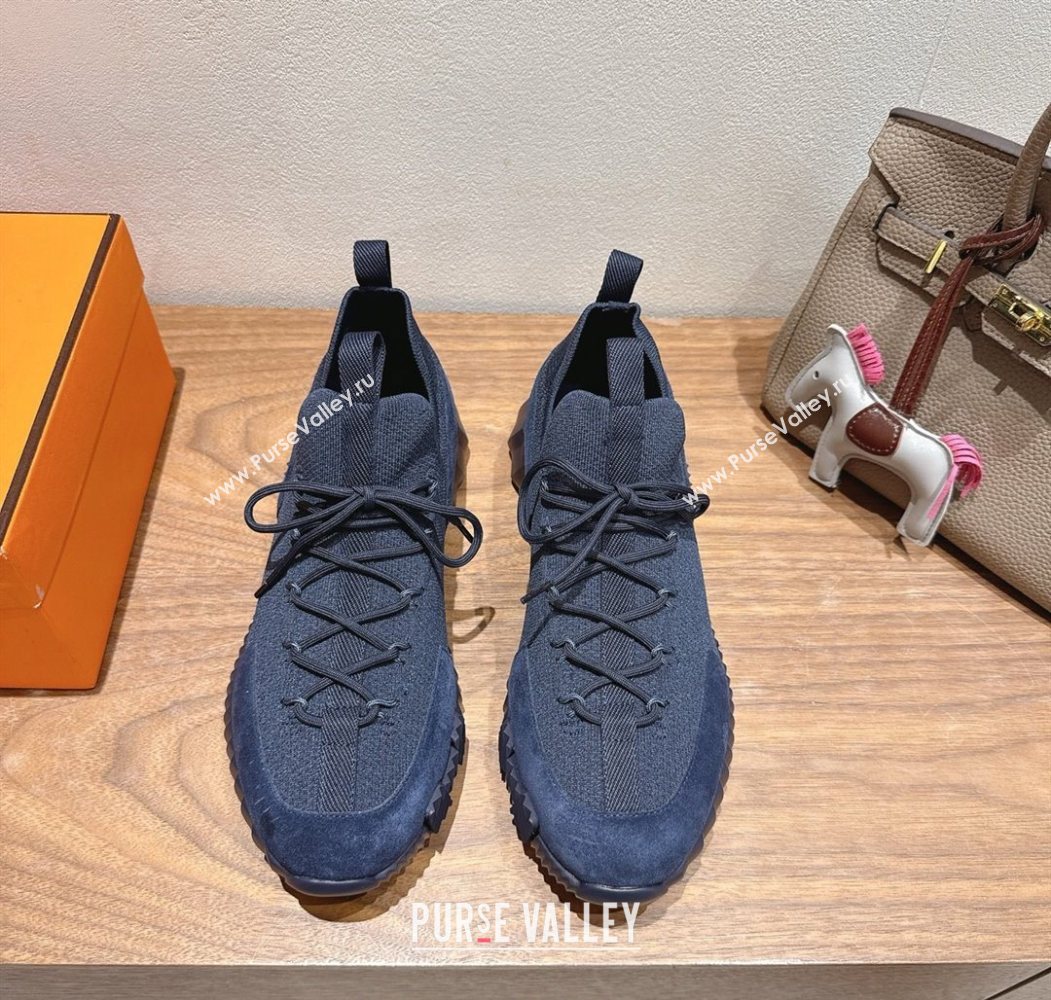 Hermes Lift slip-on sneakers in in knit and suede Navy Blue 2025 H252003 (XC-250708063)