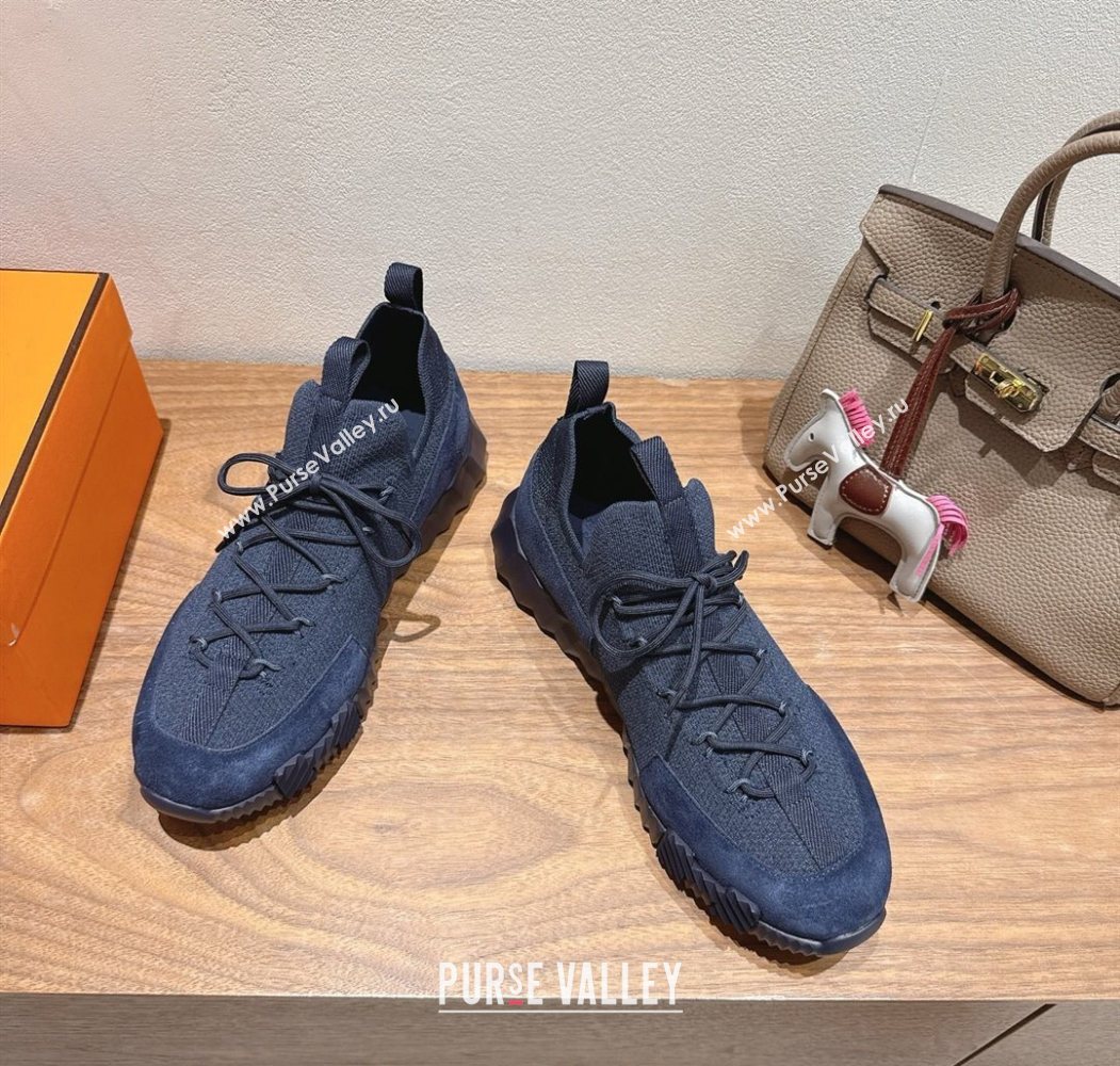 Hermes Lift slip-on sneakers in in knit and suede Navy Blue 2025 H252003 (XC-250708063)