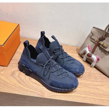 Hermes Lift slip-on sneakers in in knit and suede Navy Blue 2025 H252003 (XC-250708063)