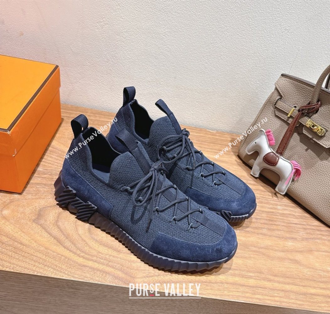 Hermes Lift slip-on sneakers in in knit and suede Navy Blue 2025 H252003 (XC-250708063)