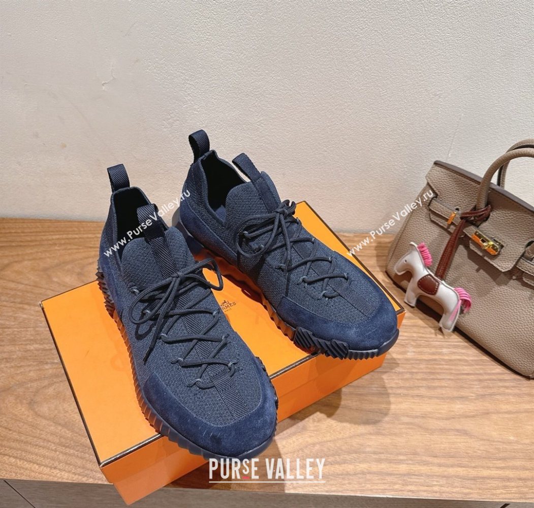 Hermes Lift slip-on sneakers in in knit and suede Navy Blue 2025 H252003 (XC-250708063)
