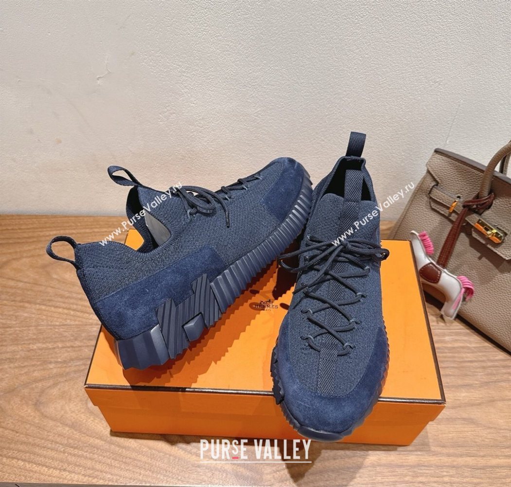 Hermes Lift slip-on sneakers in in knit and suede Navy Blue 2025 H252003 (XC-250708063)
