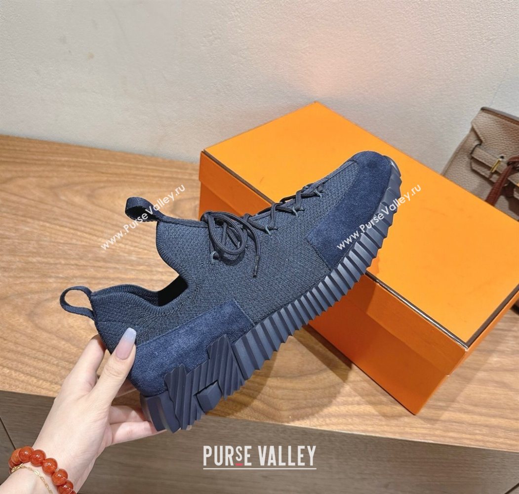 Hermes Lift slip-on sneakers in in knit and suede Navy Blue 2025 H252003 (XC-250708063)