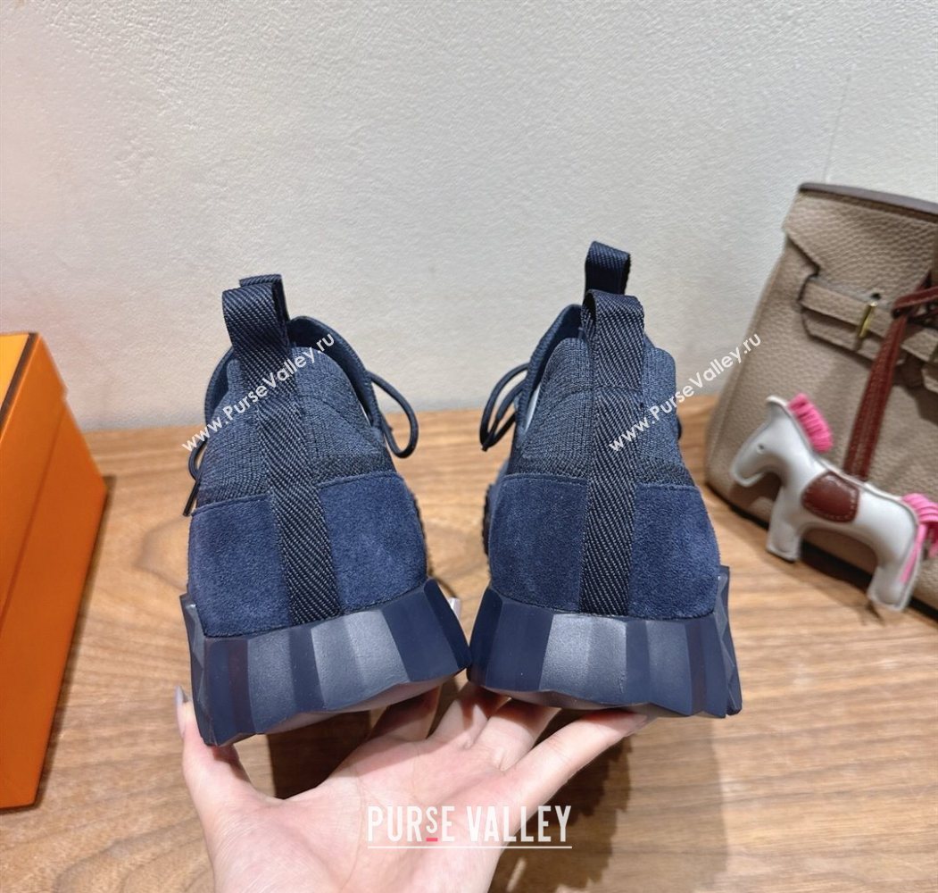 Hermes Lift slip-on sneakers in in knit and suede Navy Blue 2025 H252003 (XC-250708063)
