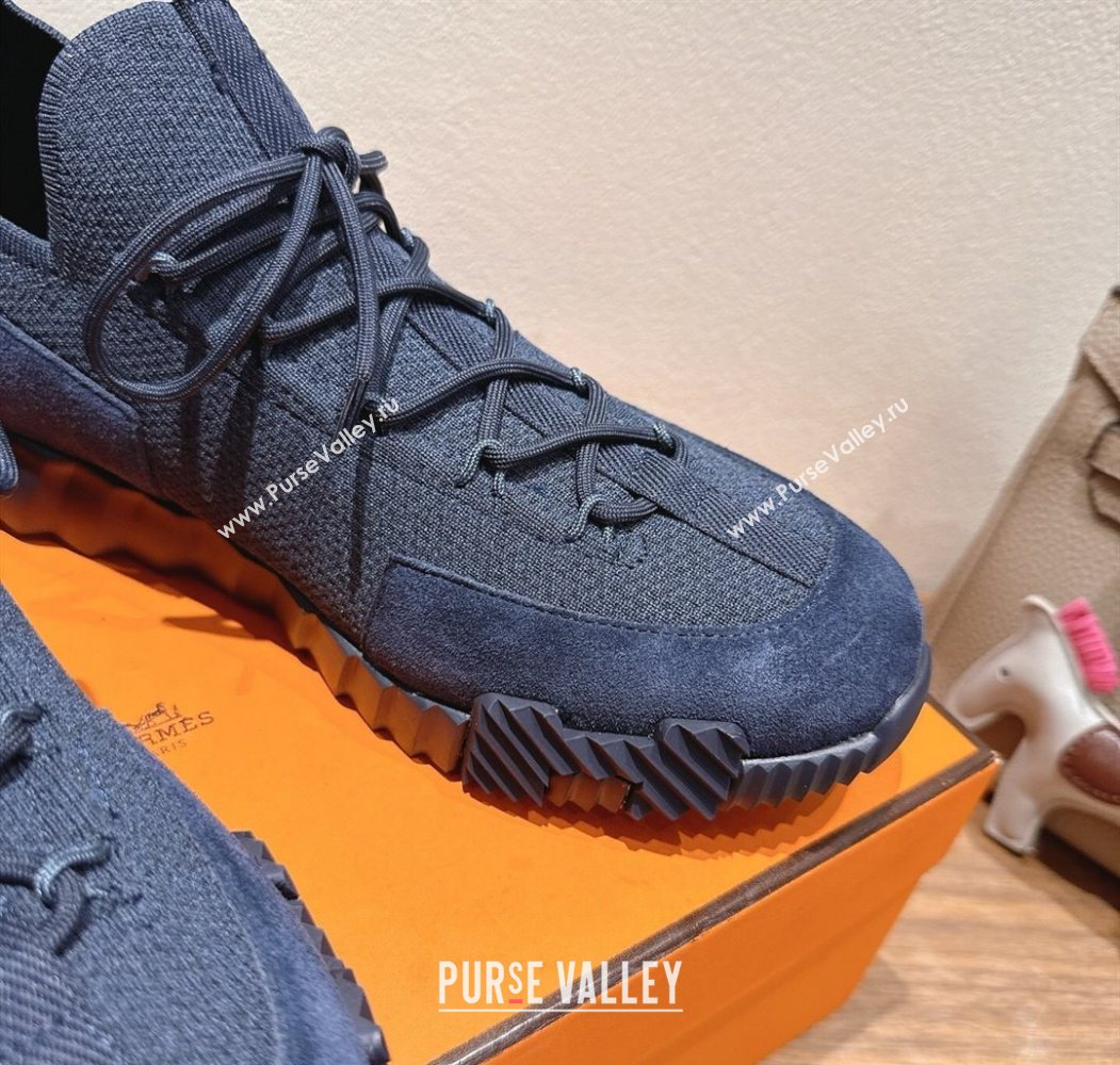 Hermes Lift slip-on sneakers in in knit and suede Navy Blue 2025 H252003 (XC-250708063)