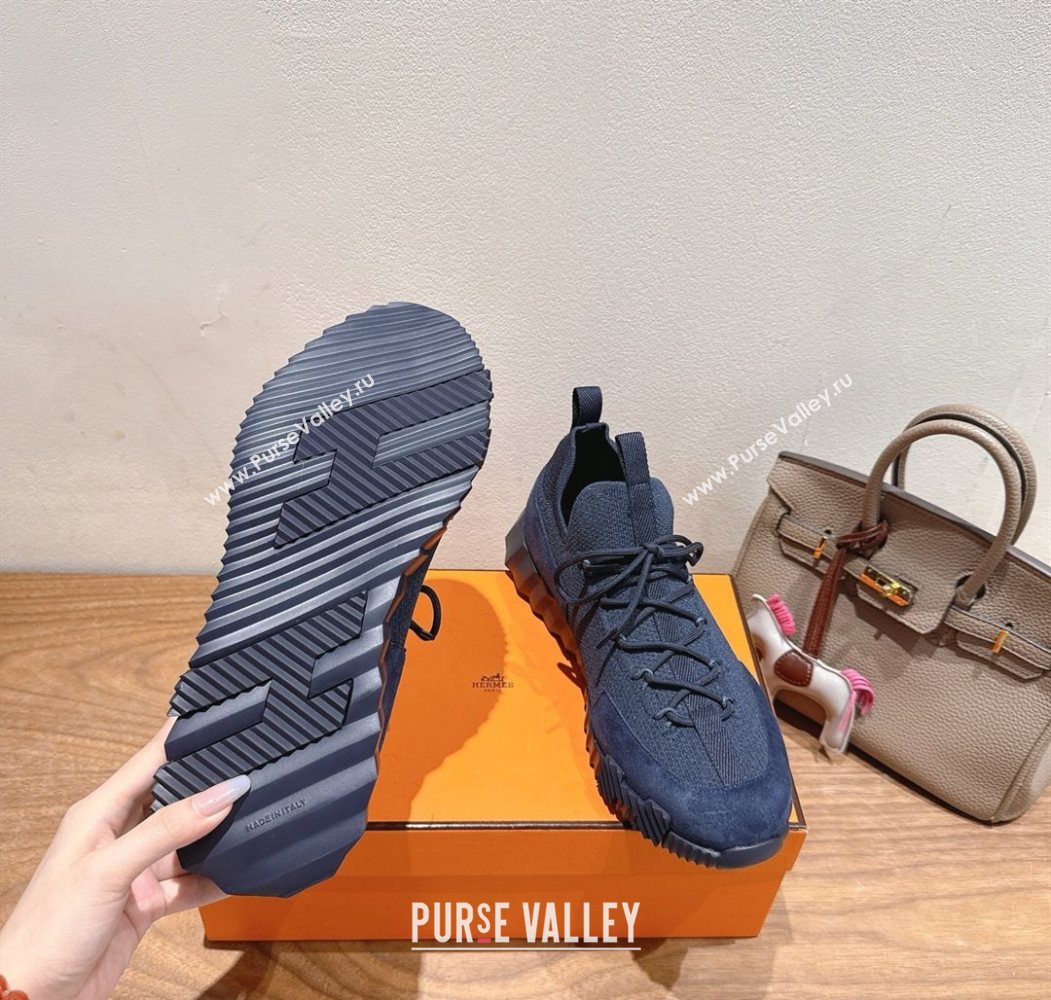 Hermes Lift slip-on sneakers in in knit and suede Navy Blue 2025 H252003 (XC-250708063)