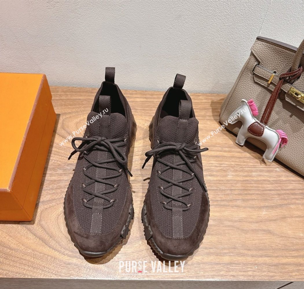 Hermes Lift slip-on sneakers in in knit andsuede Fondant Brown 2025 H252003 (XC-250708064)