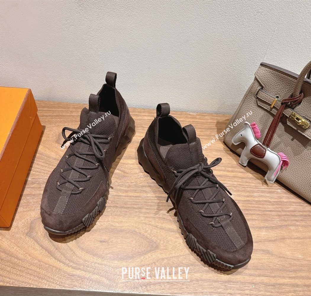 Hermes Lift slip-on sneakers in in knit andsuede Fondant Brown 2025 H252003 (XC-250708064)