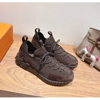 Hermes Lift slip-on sneakers in in knit andsuede Fondant Brown 2025 H252003 (XC-250708064)