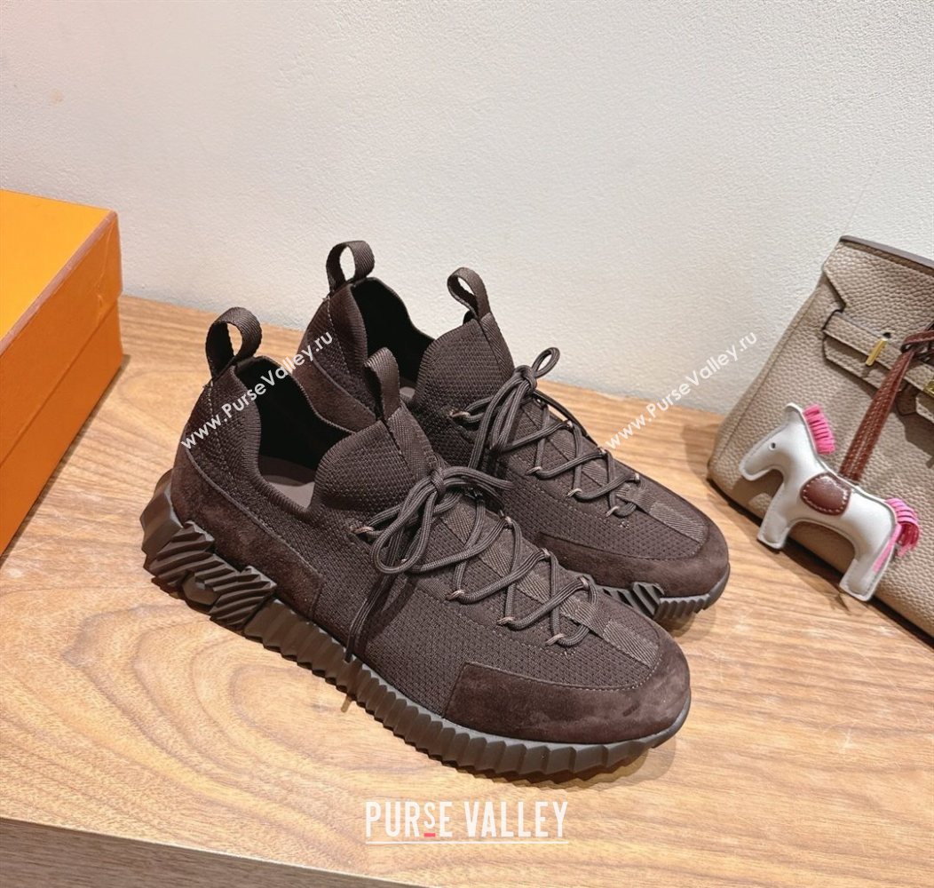 Hermes Lift slip-on sneakers in in knit andsuede Fondant Brown 2025 H252003 (XC-250708064)