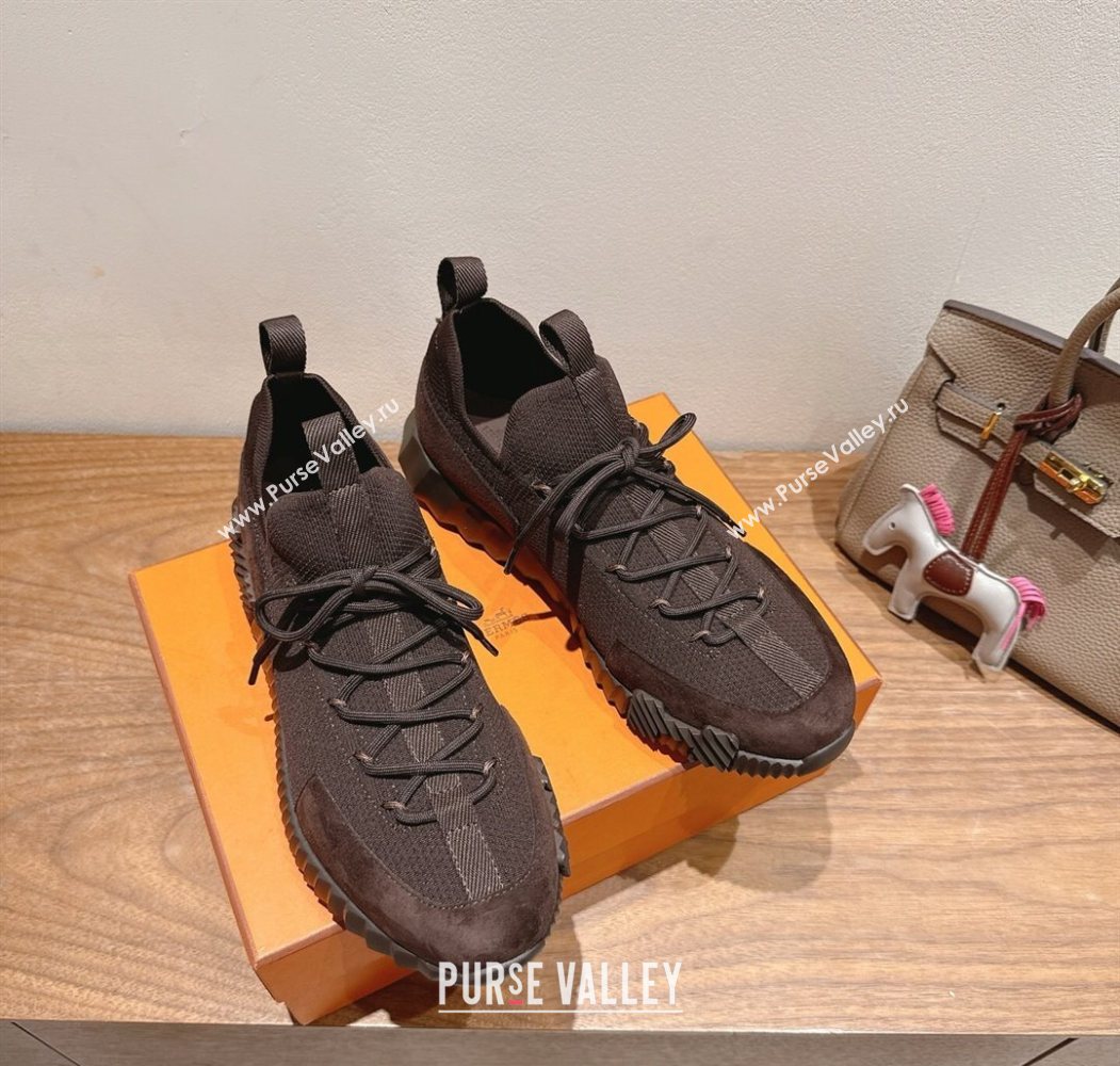 Hermes Lift slip-on sneakers in in knit andsuede Fondant Brown 2025 H252003 (XC-250708064)