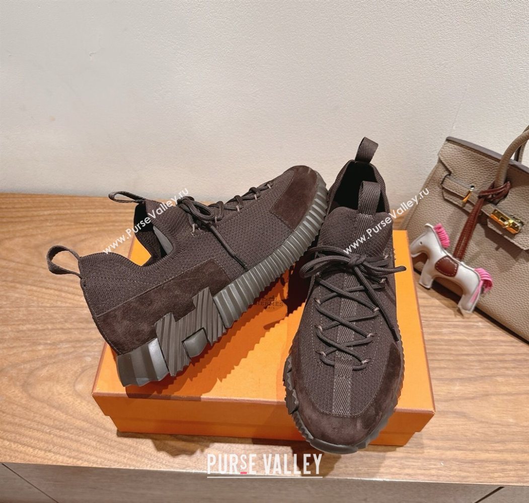 Hermes Lift slip-on sneakers in in knit andsuede Fondant Brown 2025 H252003 (XC-250708064)