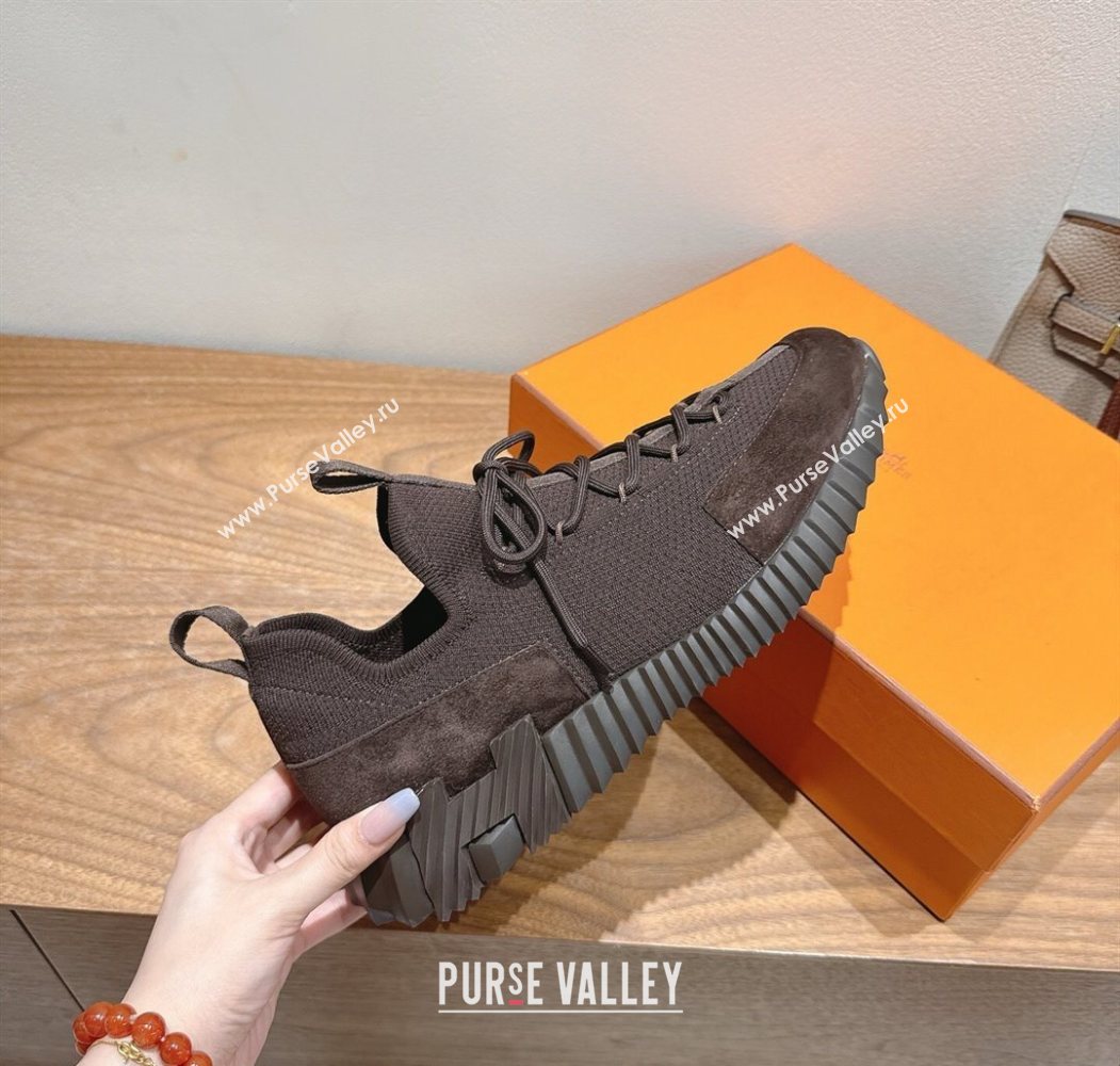 Hermes Lift slip-on sneakers in in knit andsuede Fondant Brown 2025 H252003 (XC-250708064)