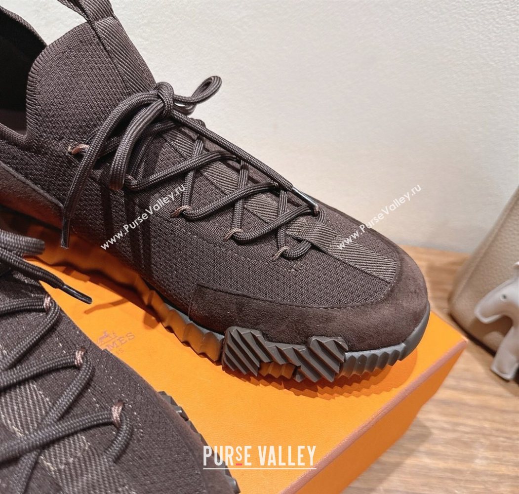 Hermes Lift slip-on sneakers in in knit andsuede Fondant Brown 2025 H252003 (XC-250708064)