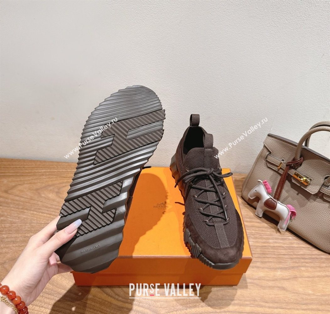 Hermes Lift slip-on sneakers in in knit andsuede Fondant Brown 2025 H252003 (XC-250708064)