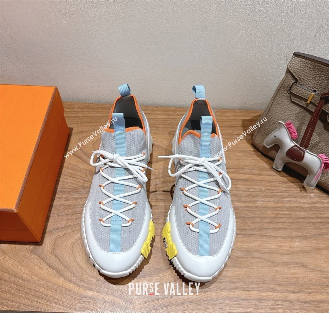 Hermes Lift slip-on sneakers in in knit and smooth calfskin Grey/Multicolor 2025 H252003 (XC-250708066)