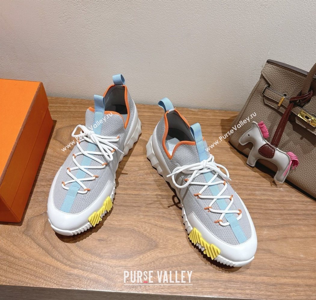 Hermes Lift slip-on sneakers in in knit and smooth calfskin Grey/Multicolor 2025 H252003 (XC-250708066)