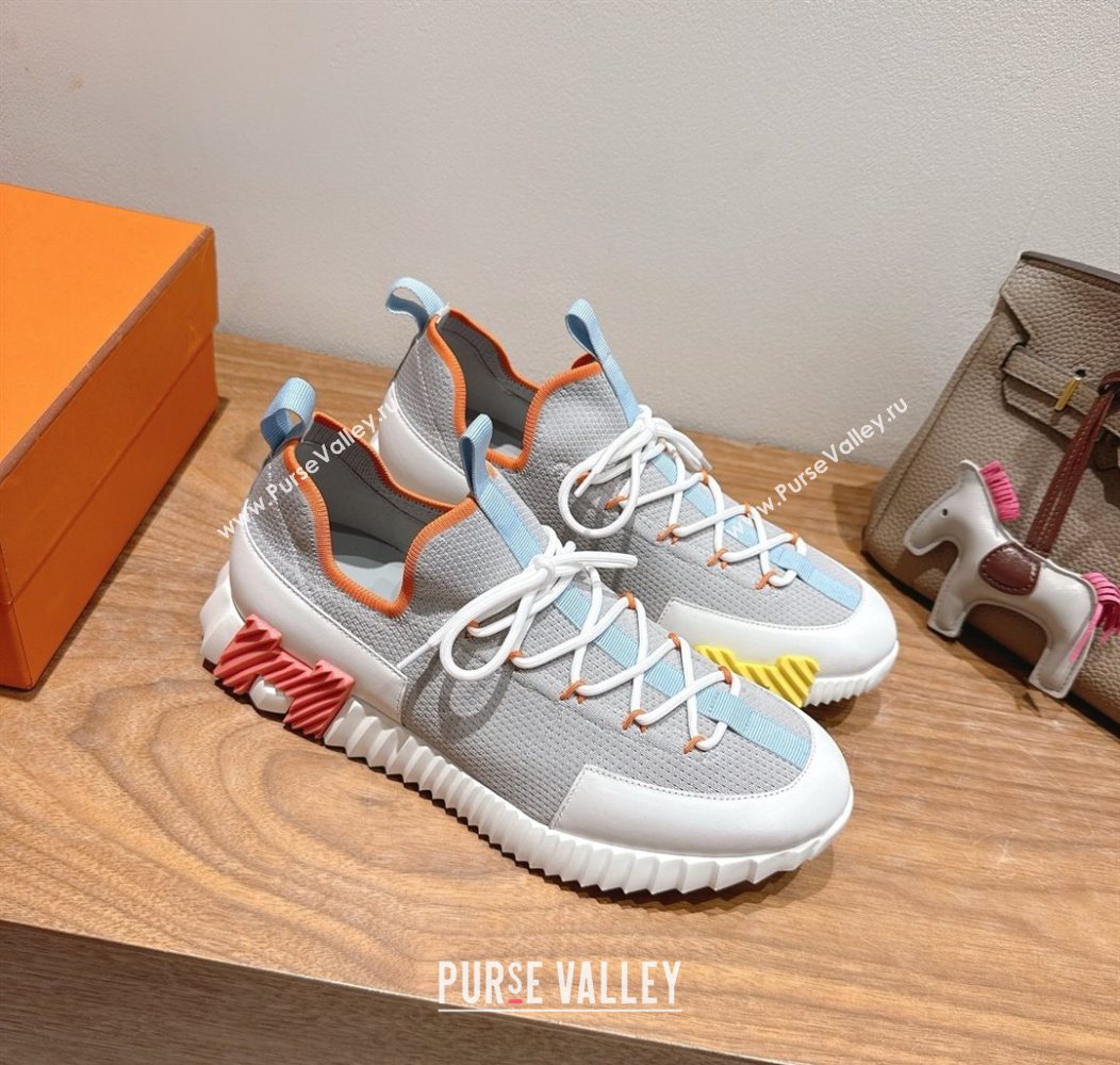 Hermes Lift slip-on sneakers in in knit and smooth calfskin Grey/Multicolor 2025 H252003 (XC-250708066)