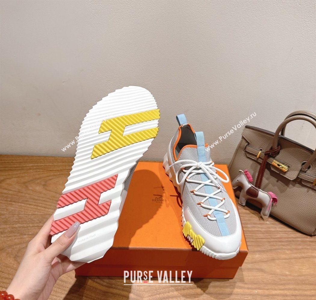 Hermes Lift slip-on sneakers in in knit and smooth calfskin Grey/Multicolor 2025 H252003 (XC-250708066)