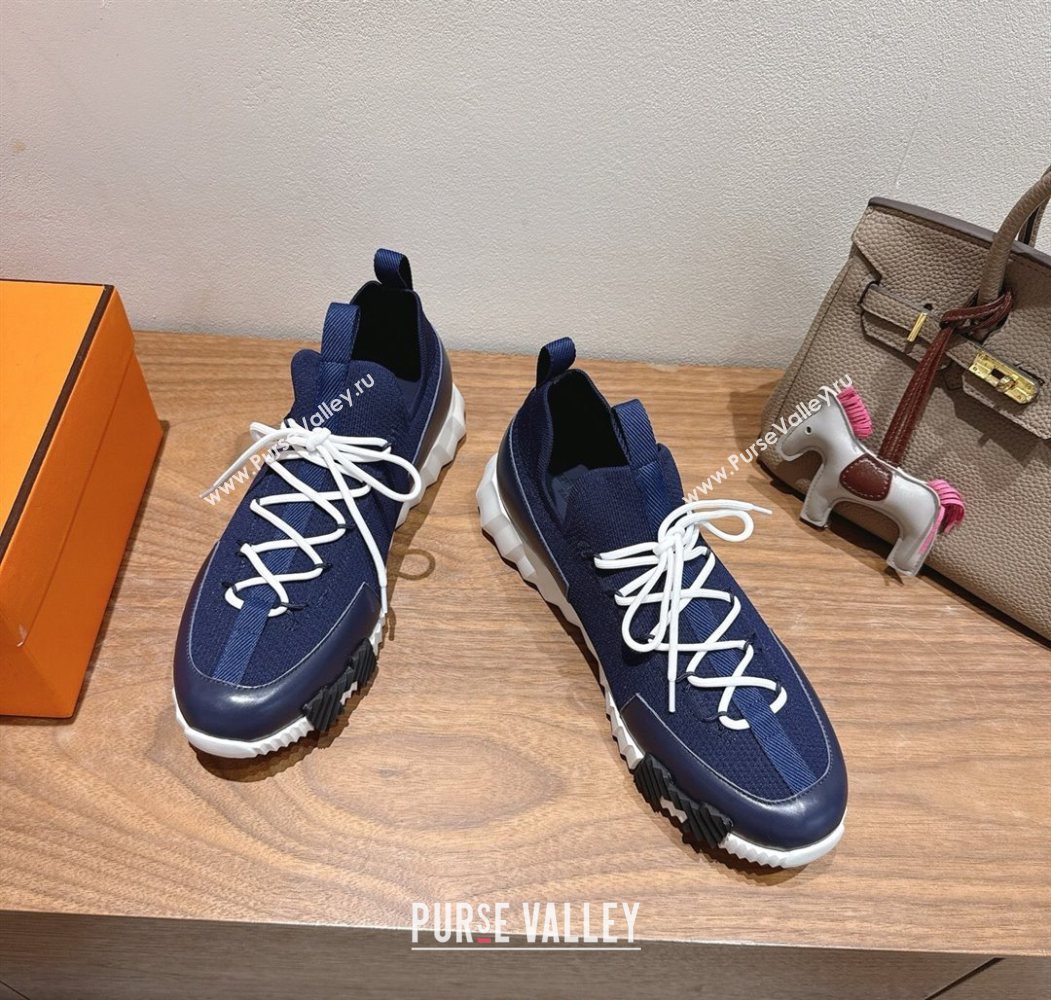 Hermes Lift slip-on sneakers in in knit and smooth calfskin Navy Blue 2025 H252003 (XC-250708067)