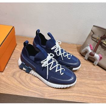 Hermes Lift slip-on sneakers in in knit and smooth calfskin Navy Blue 2025 H252003 (XC-250708067)