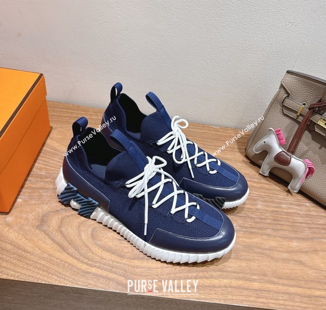 Hermes Lift slip-on sneakers in in knit and smooth calfskin Navy Blue 2025 H252003 (XC-250708067)