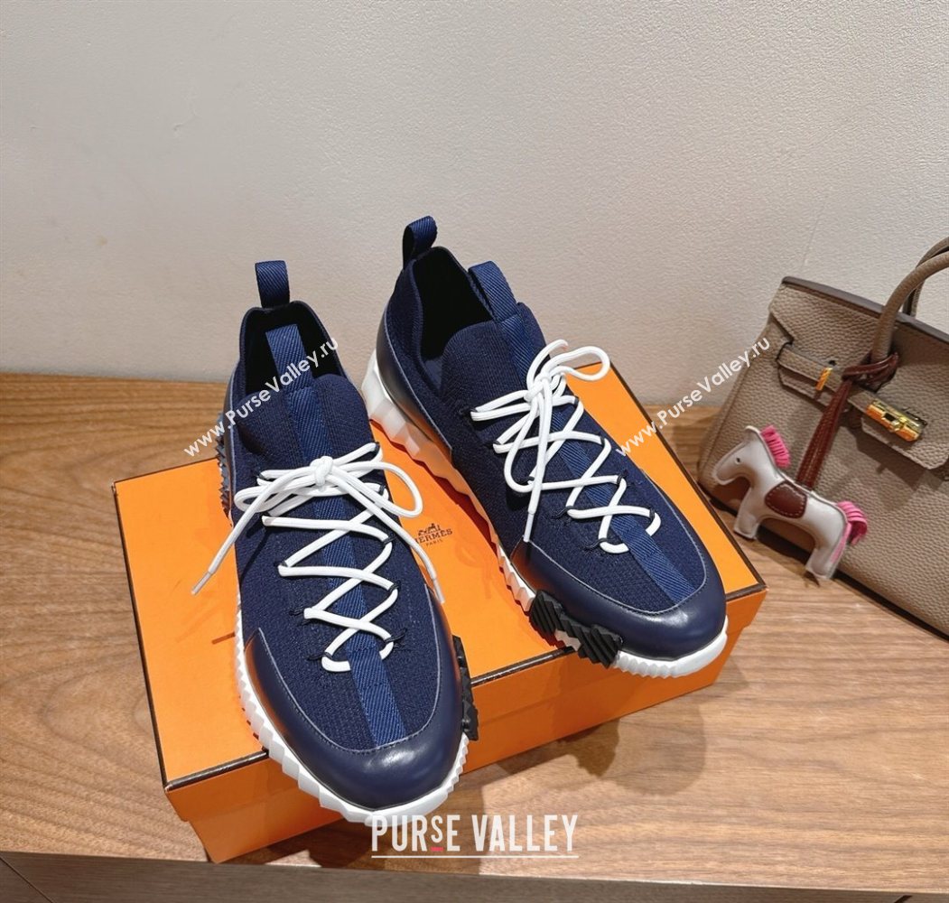 Hermes Lift slip-on sneakers in in knit and smooth calfskin Navy Blue 2025 H252003 (XC-250708067)