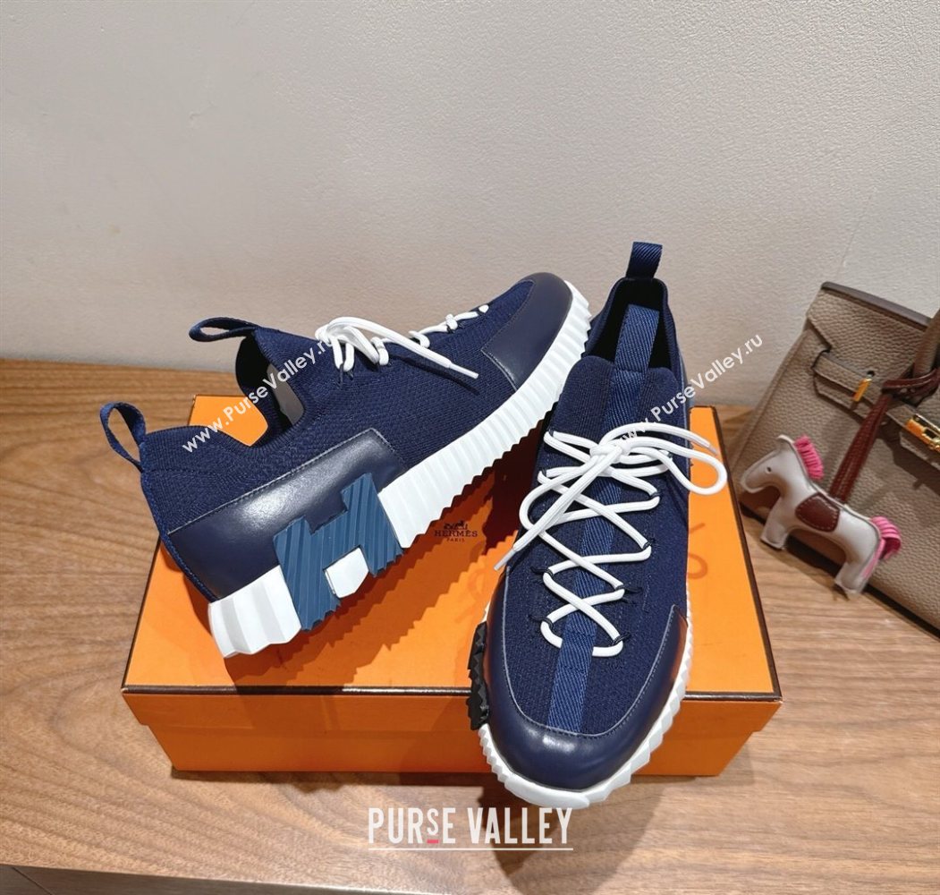Hermes Lift slip-on sneakers in in knit and smooth calfskin Navy Blue 2025 H252003 (XC-250708067)