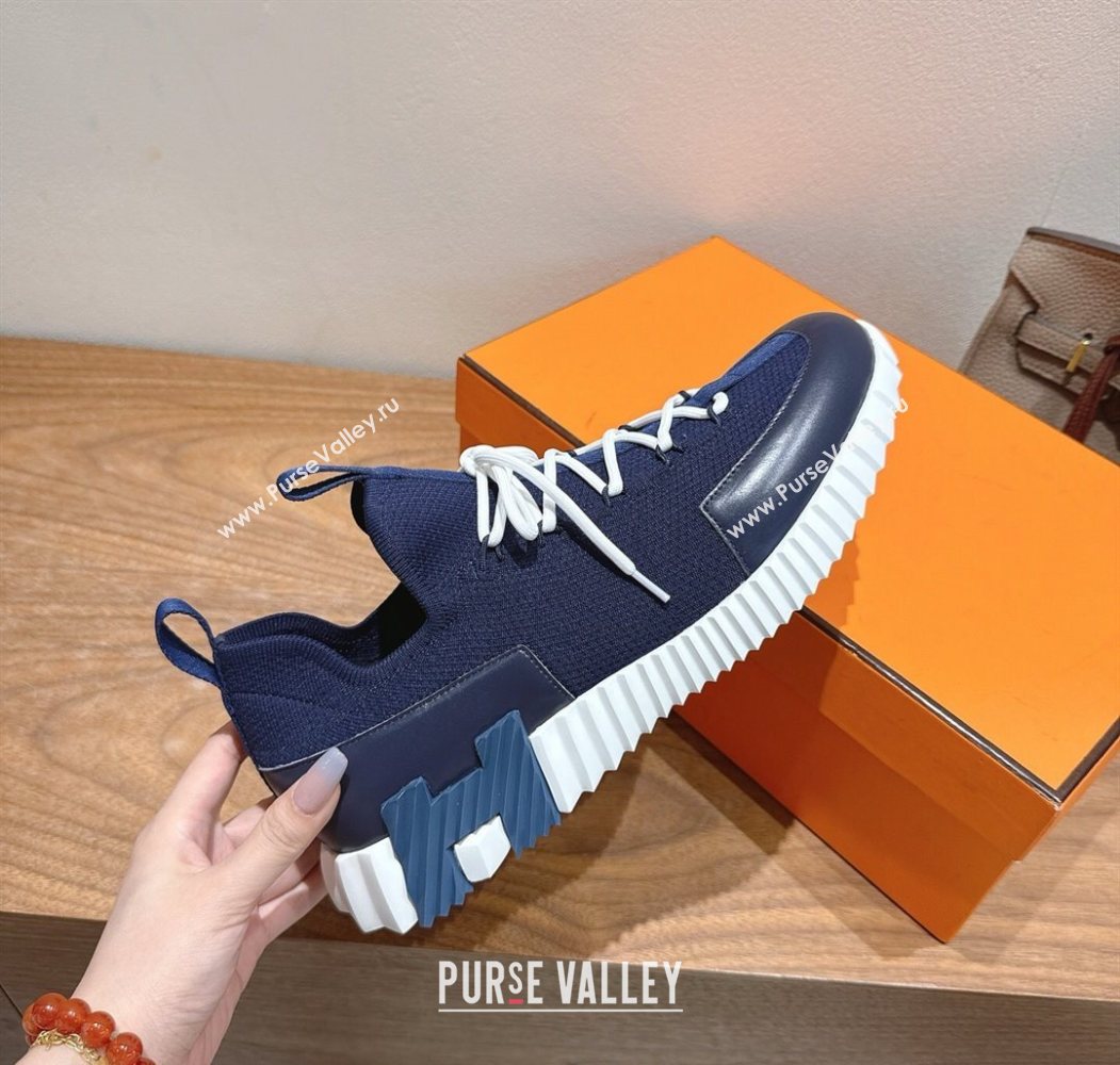 Hermes Lift slip-on sneakers in in knit and smooth calfskin Navy Blue 2025 H252003 (XC-250708067)