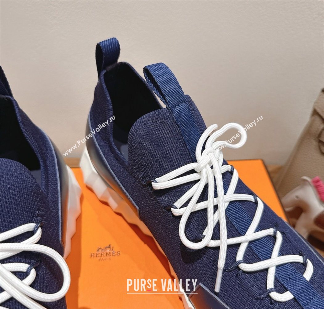 Hermes Lift slip-on sneakers in in knit and smooth calfskin Navy Blue 2025 H252003 (XC-250708067)