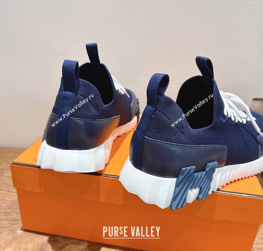 Hermes Lift slip-on sneakers in in knit and smooth calfskin Navy Blue 2025 H252003 (XC-250708067)