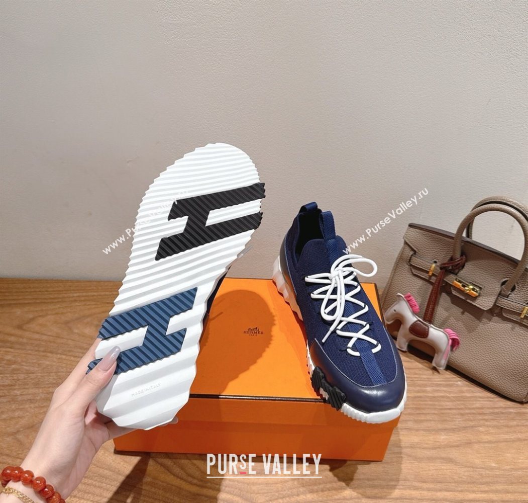Hermes Lift slip-on sneakers in in knit and smooth calfskin Navy Blue 2025 H252003 (XC-250708067)