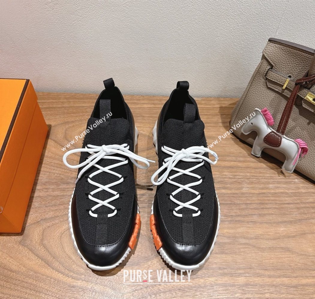 Hermes Lift slip-on sneakers in in knit and smooth calfskin Black2 2025 H252003 (XC-250708069)