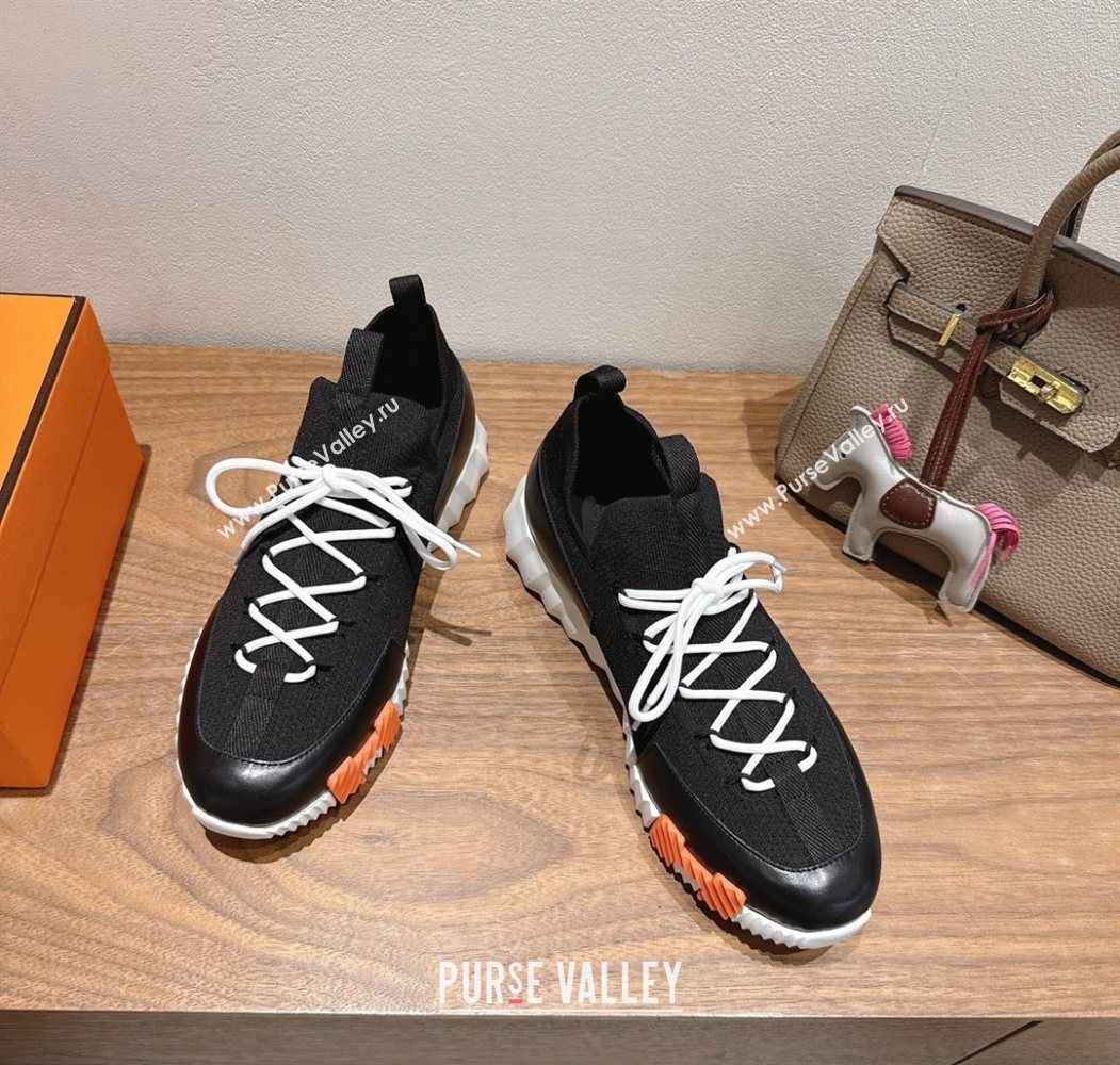 Hermes Lift slip-on sneakers in in knit and smooth calfskin Black2 2025 H252003 (XC-250708069)