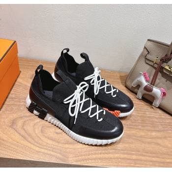 Hermes Lift slip-on sneakers in in knit and smooth calfskin Black2 2025 H252003 (XC-250708069)