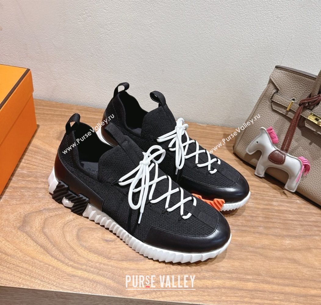 Hermes Lift slip-on sneakers in in knit and smooth calfskin Black2 2025 H252003 (XC-250708069)