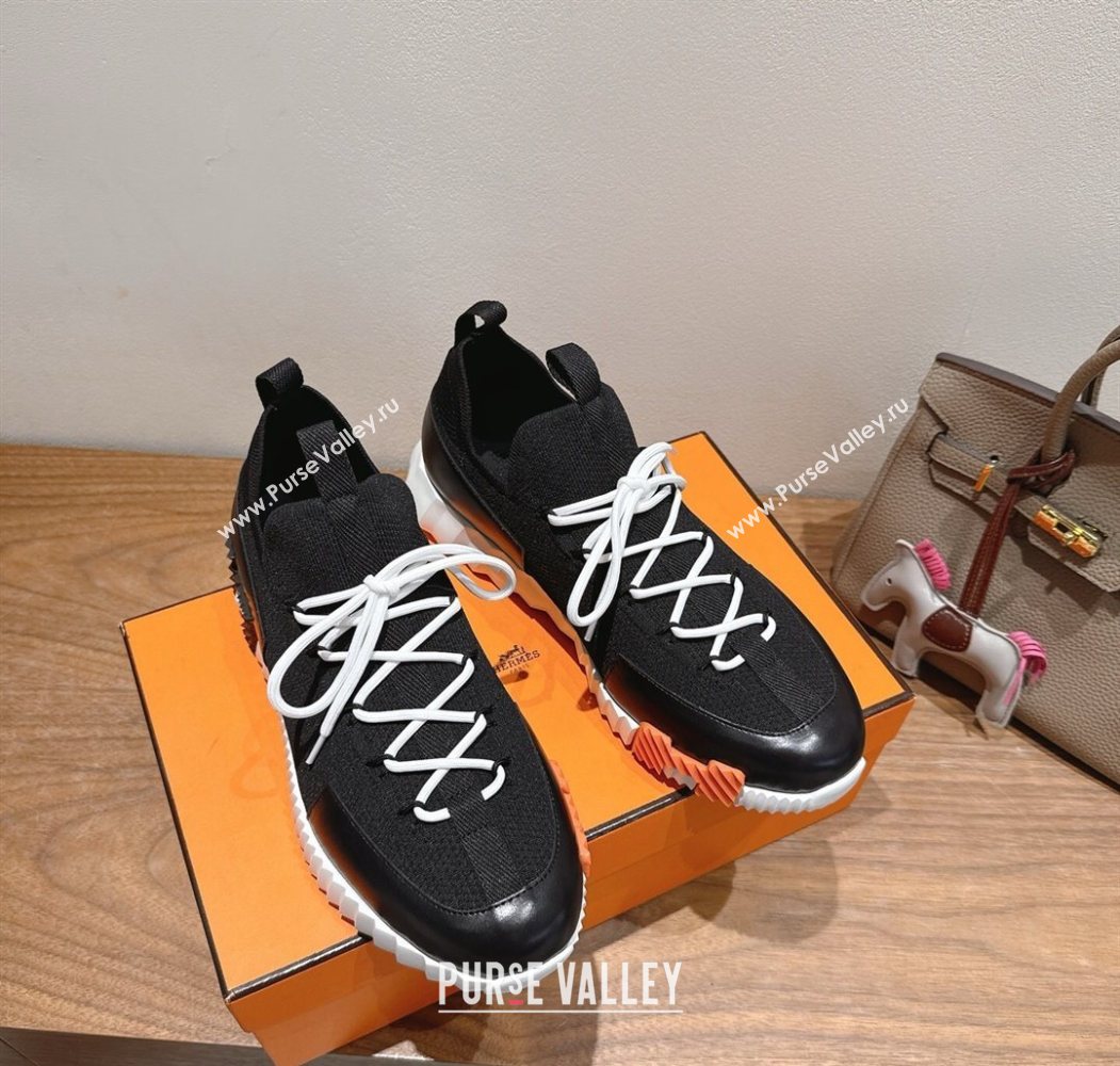 Hermes Lift slip-on sneakers in in knit and smooth calfskin Black2 2025 H252003 (XC-250708069)
