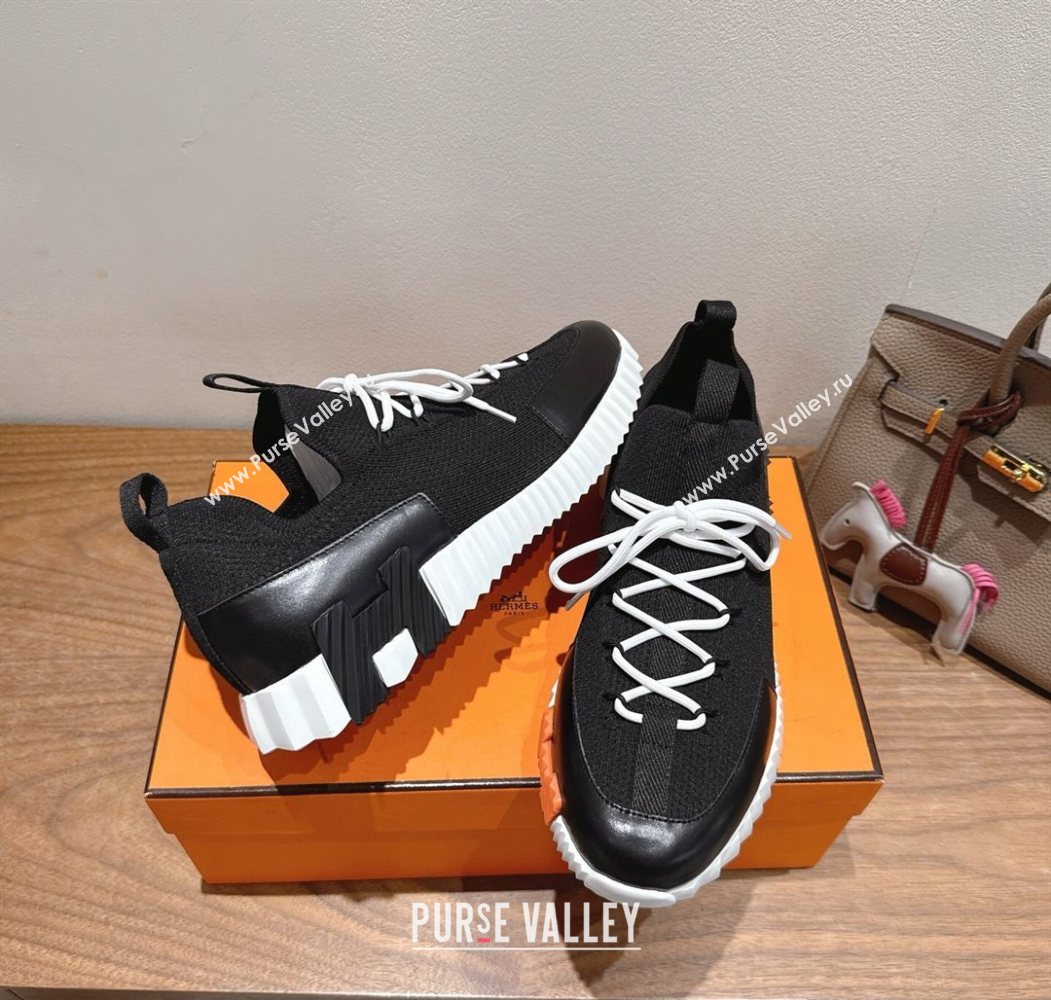 Hermes Lift slip-on sneakers in in knit and smooth calfskin Black2 2025 H252003 (XC-250708069)