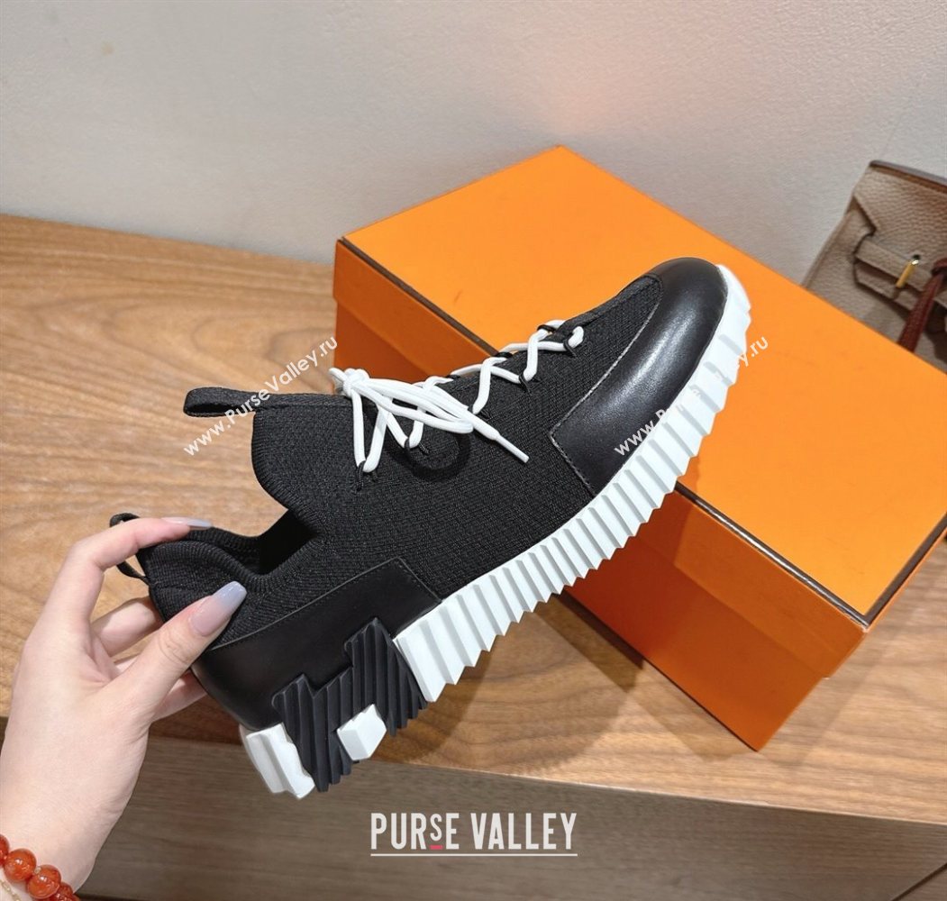 Hermes Lift slip-on sneakers in in knit and smooth calfskin Black2 2025 H252003 (XC-250708069)