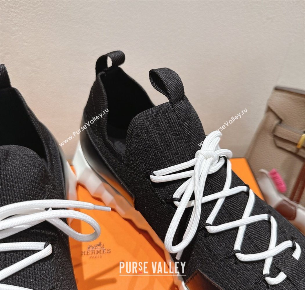 Hermes Lift slip-on sneakers in in knit and smooth calfskin Black2 2025 H252003 (XC-250708069)