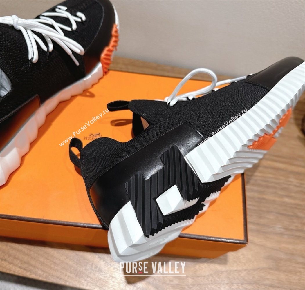 Hermes Lift slip-on sneakers in in knit and smooth calfskin Black2 2025 H252003 (XC-250708069)