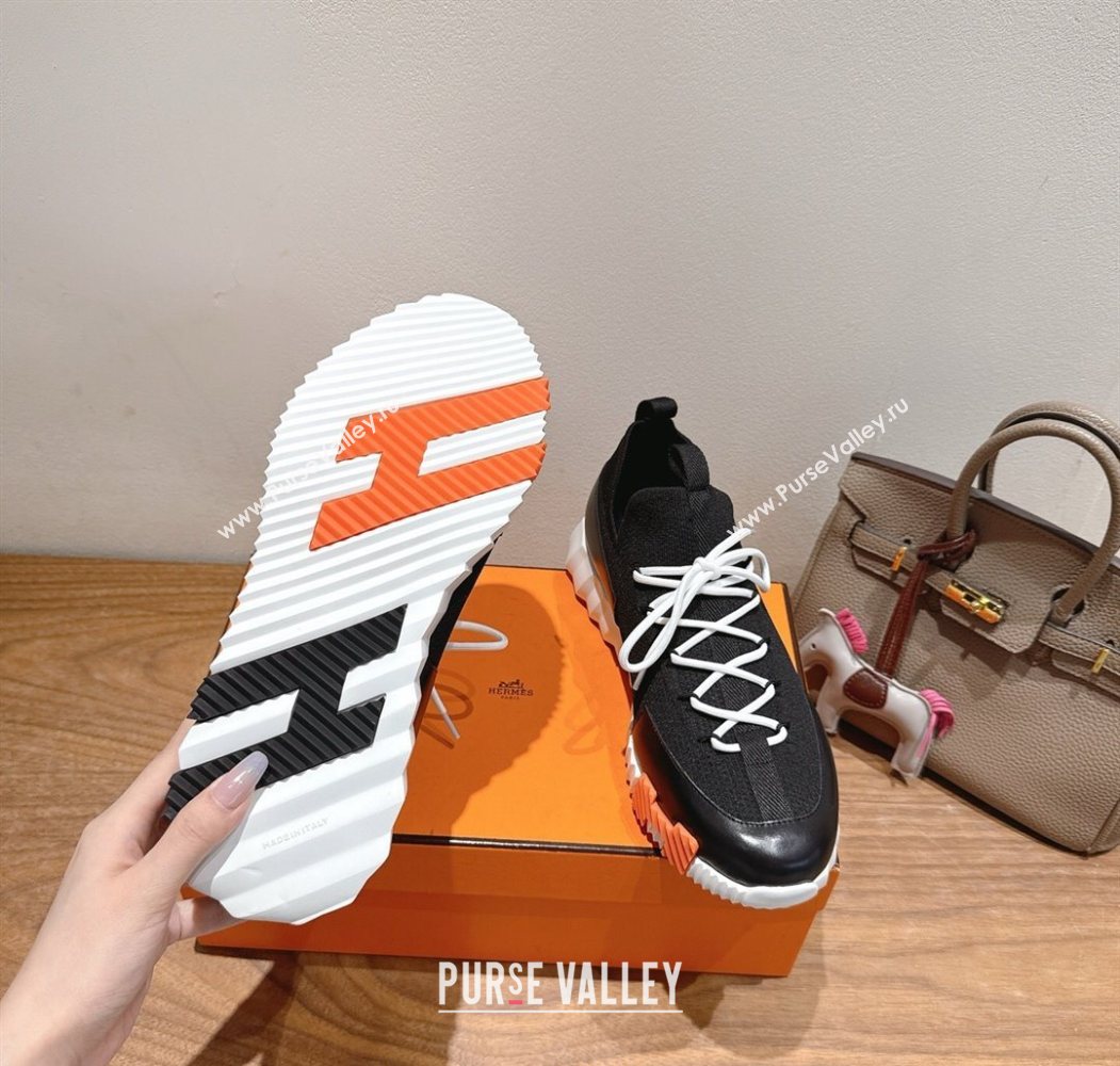 Hermes Lift slip-on sneakers in in knit and smooth calfskin Black2 2025 H252003 (XC-250708069)