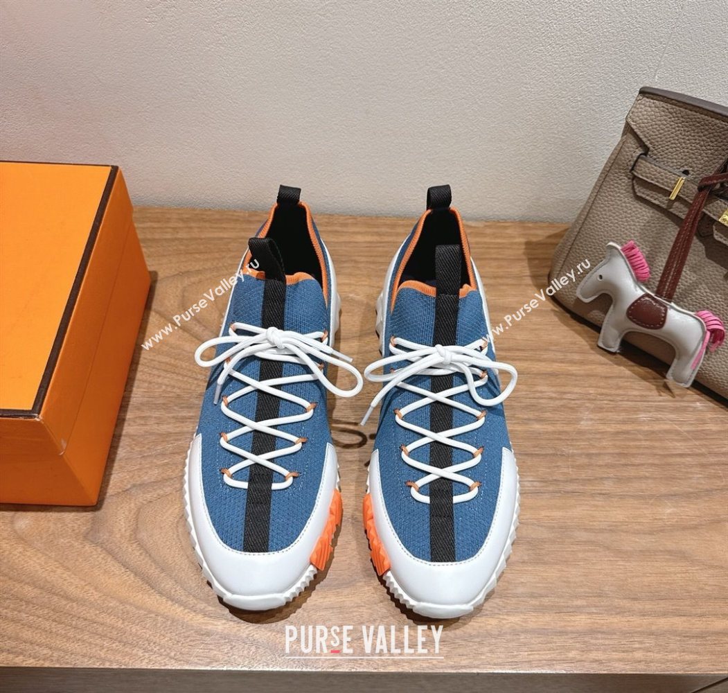 Hermes Lift slip-on sneakers in in knit and smooth calfskin light Blue 2025 H252003 (XC-250708070)