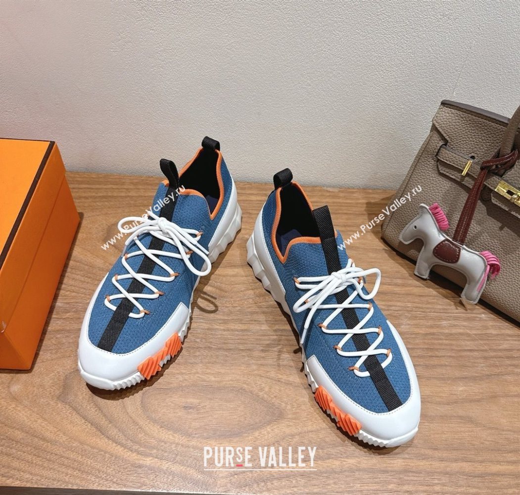 Hermes Lift slip-on sneakers in in knit and smooth calfskin light Blue 2025 H252003 (XC-250708070)