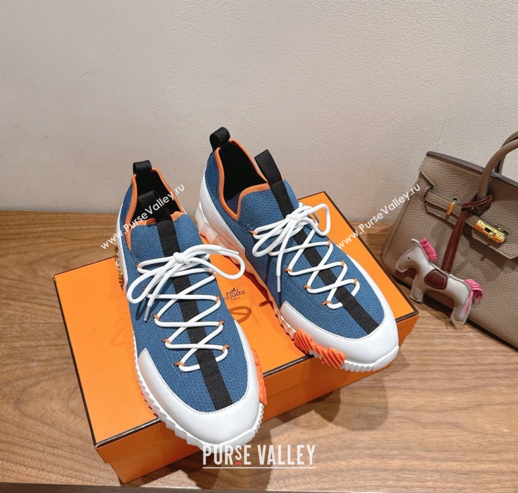 Hermes Lift slip-on sneakers in in knit and smooth calfskin light Blue 2025 H252003 (XC-250708070)